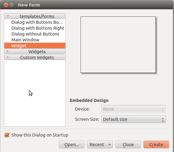 Select <strong>Widget</strong> in the dialog box
