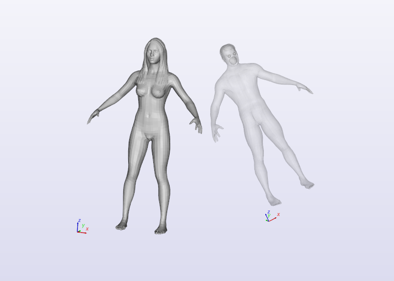 Two mesh components represented in the CamiTK 3D viewer according to their frames.